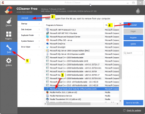 Using cCleaner to add and remove programs