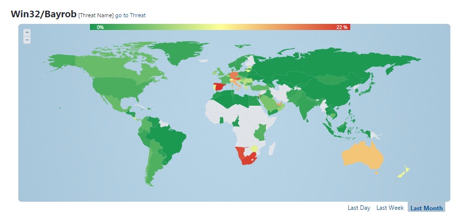 Bayrob distribution map, December 2015 - January 2016