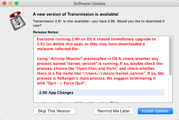 First Macintosh ransomware: KeRanger, spread via Transmission app